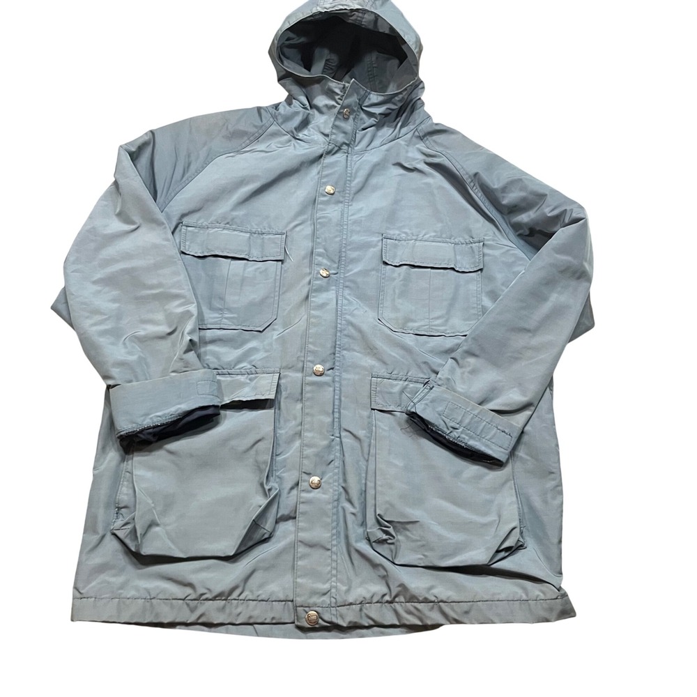 Vintage Woolrich Mountain Parka Jacket Mens Large Blue Hooded Cloth Coat